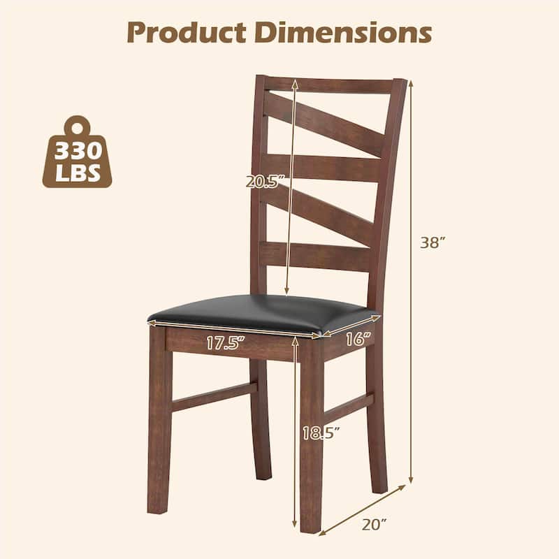 Gymax Dining Chairs Set of 2 Rubber Wood Legs Faux Leather Upholstered