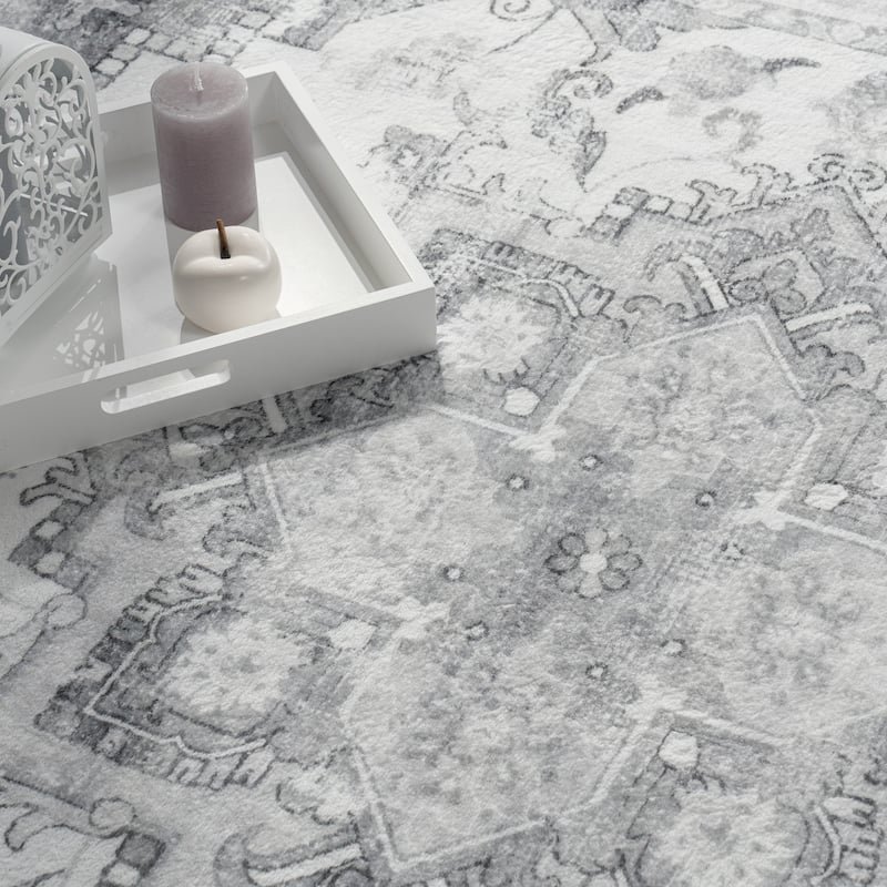 Vintage Designer Rug Bordered with Faded Oriental Look