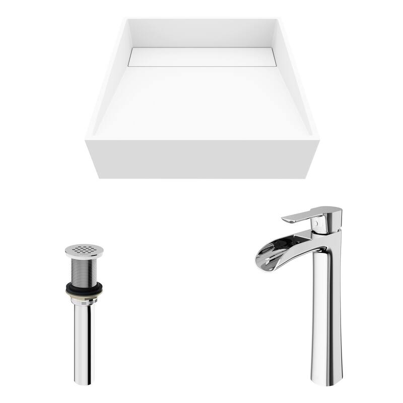Vigo Starr 15-1/8" Matte Stone Vessel Bathroom Sink with 1.2 GPM Deck