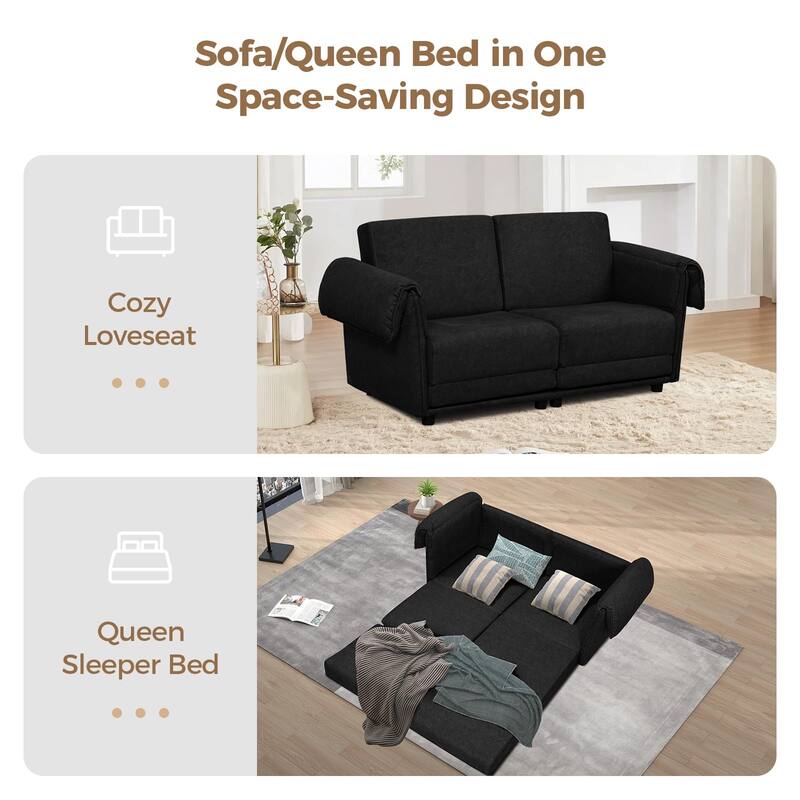 65" Loveseat Sleeper Sofa, Convertible Couch Bed Loveset Small Couchs for Living Room