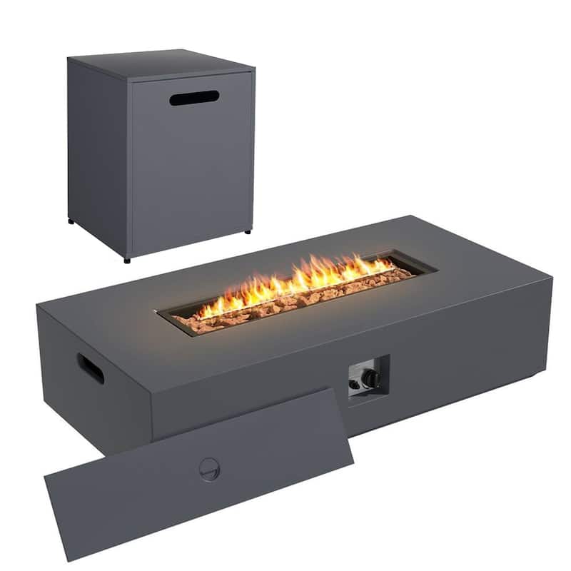 UPHA 56 Inch Outdoor 50,000 BTU Iron Propane Fire Pit Table with Tank Cover and Lid - 56.1