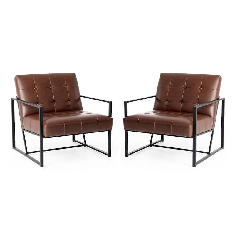 Glitzhome 29.50"W Mid-Century PU Leather Tufted Accent Chair - 29.5"W x 30.5"H x 29.25"D