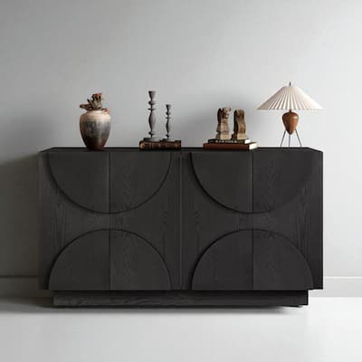56" 4-Door Wood Sideboard Cabinet with Adjustable Shelves and Semi-Circular Handles, Buffet Storage Console