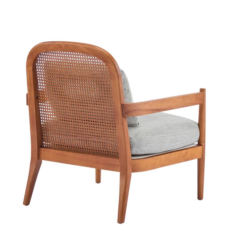 [Set Of 2] 26.6" Accent Chair With Walnut Finish Solid Wood Frame And Rattan Backrest,Comfy Armchairs