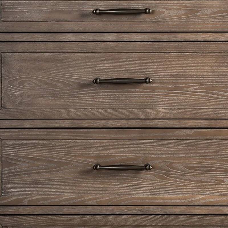 Merry Tall Dresser Chest, 5 Drawers, Brown Solid Wood, Bronze Metal