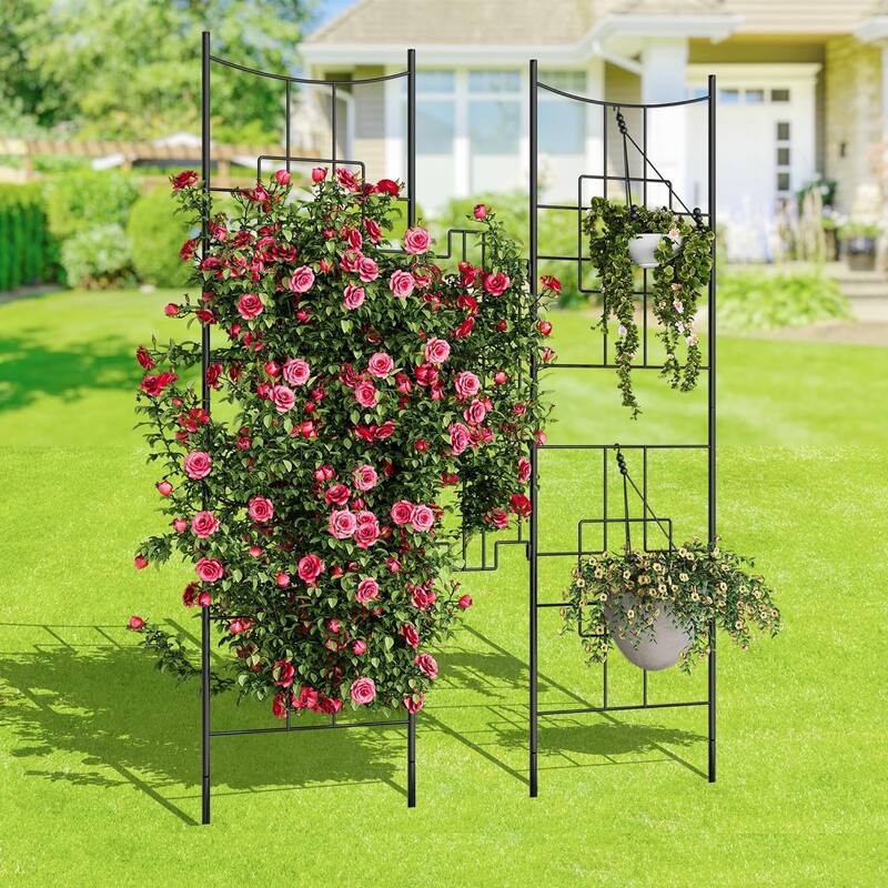 1pcs 6 FT x 2 FT Black Steel Garden Trellis Panel Rustproof Privacy Screen for Climbing Plants Patio and Yard