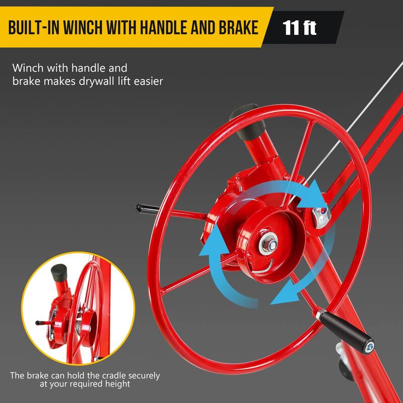 Drywall Lift 11FT, 150lb Capacity Heavy Duty Sheetrock Hoist w/Telescopic Arm & Locking Wheels, Steel Panel Lifter