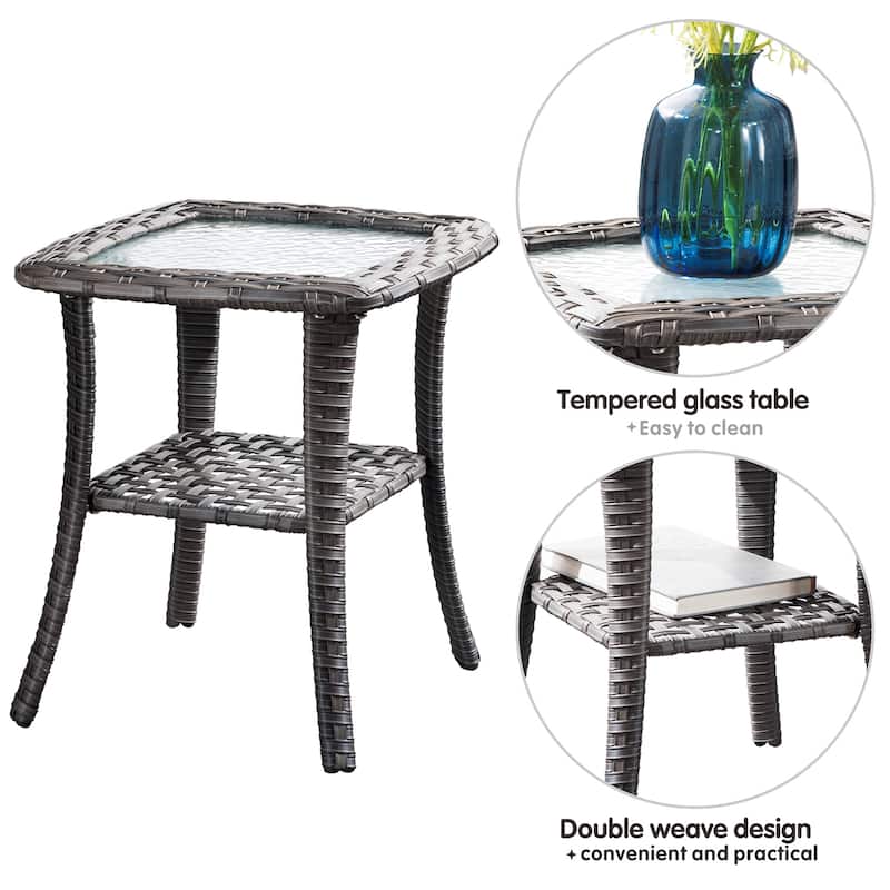 OVIOS 3-piece Patio Wicker Swivel Rocking Chairs Set