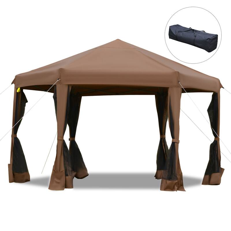 Outsunny 13' x 11' Hexagonal Pop Up Gazebo, Heavy Duty Outdoor Canopy Tent