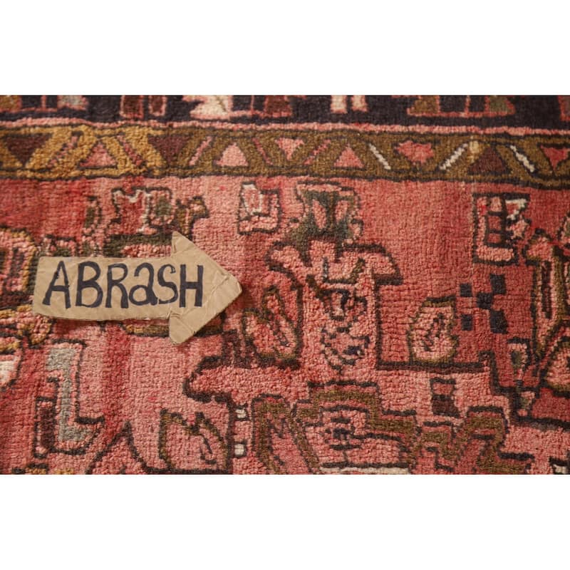 Geometric Pink Heriz Persian Vintage Runner Rug Handmade Wool Carpet - 3'10"x 10'1"