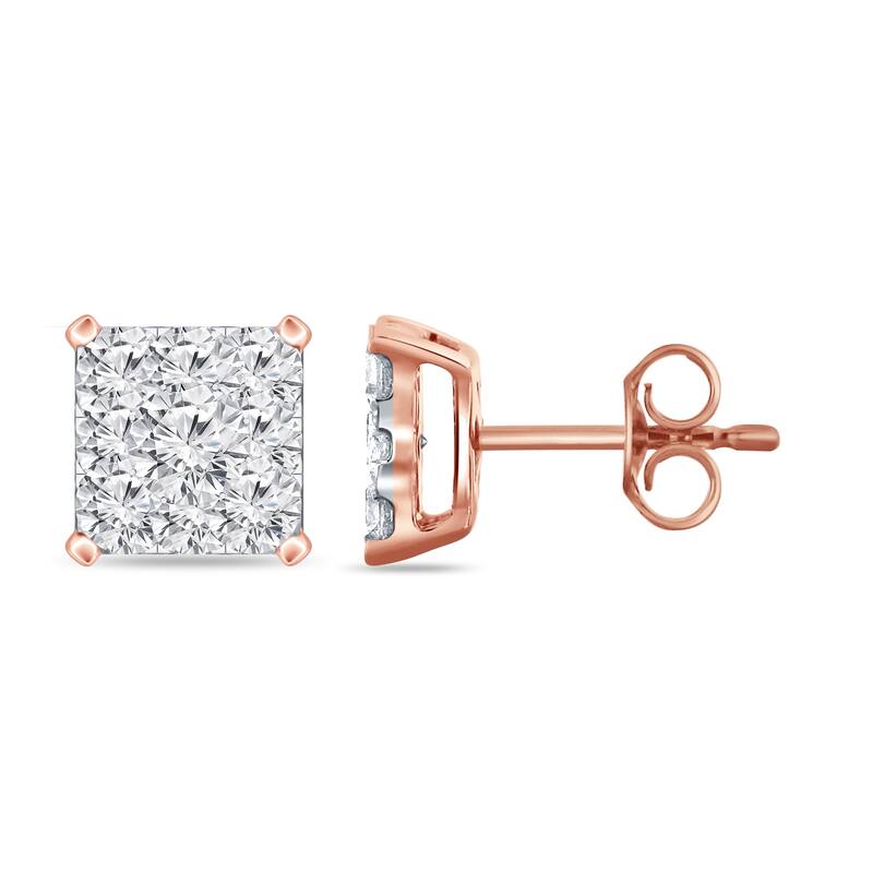 Auriya 14k Gold 1 1/2ctw Square Pave Diamond Stud Earrings (H-I, I1-I2) - Rose