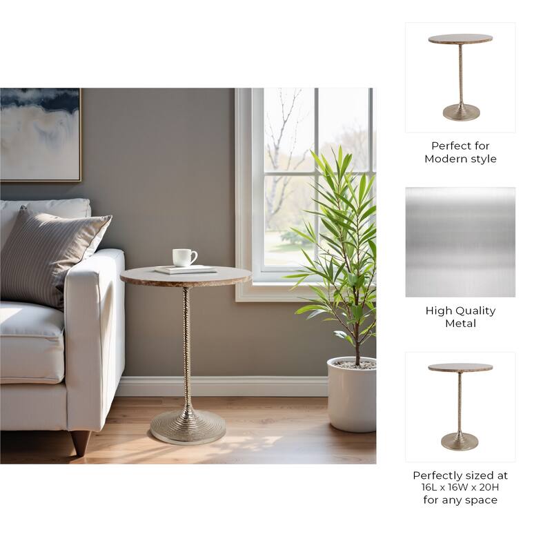 Metal Base Marble Top Modern Glam Accent Table Round Silhouette