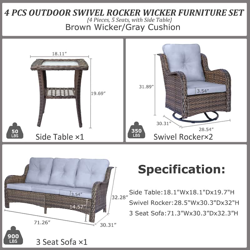 High Back Wicker Outdoor Patio Conversation Sets with Swivel Chairs