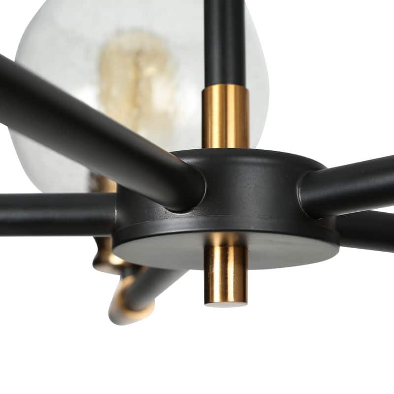 Mid-century Modern 5 Lights Chandeliers Marsie Orb Glass Upwards Ceiling Lights Wheel Black with Gold - D23.6" x H77"