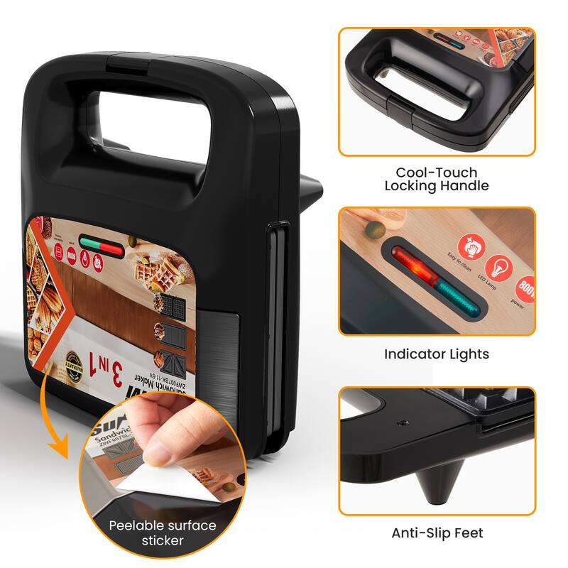 3 in 1 Electric Waffle, Grill & Sandwich Maker