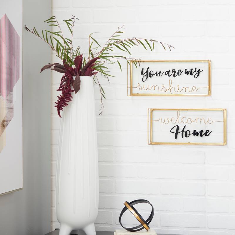 Gold Glass Contemporary Decorative Sign (Set of 2) - 14 x 2 x 6