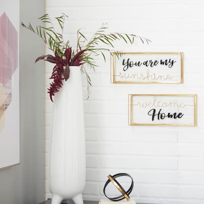 Gold Glass Contemporary Decorative Sign (Set of 2) - 14 x 2 x 6