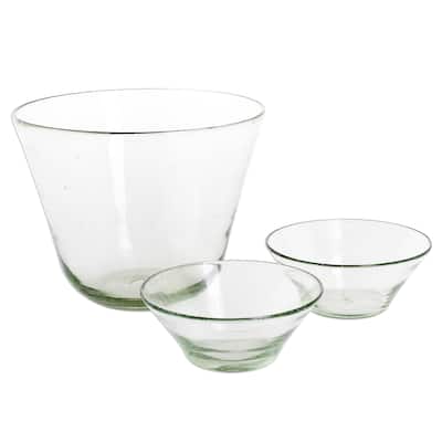 Novica Handmade Clear Delight Glass Salad Bowl Set (Set Of 3)