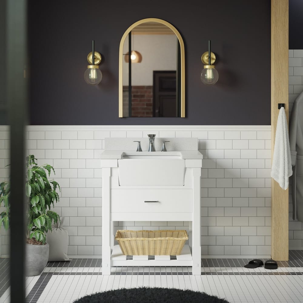 KitchenBathCollection Charlotte 30" Farmhouse Bathroom Vanity with Quartz Top