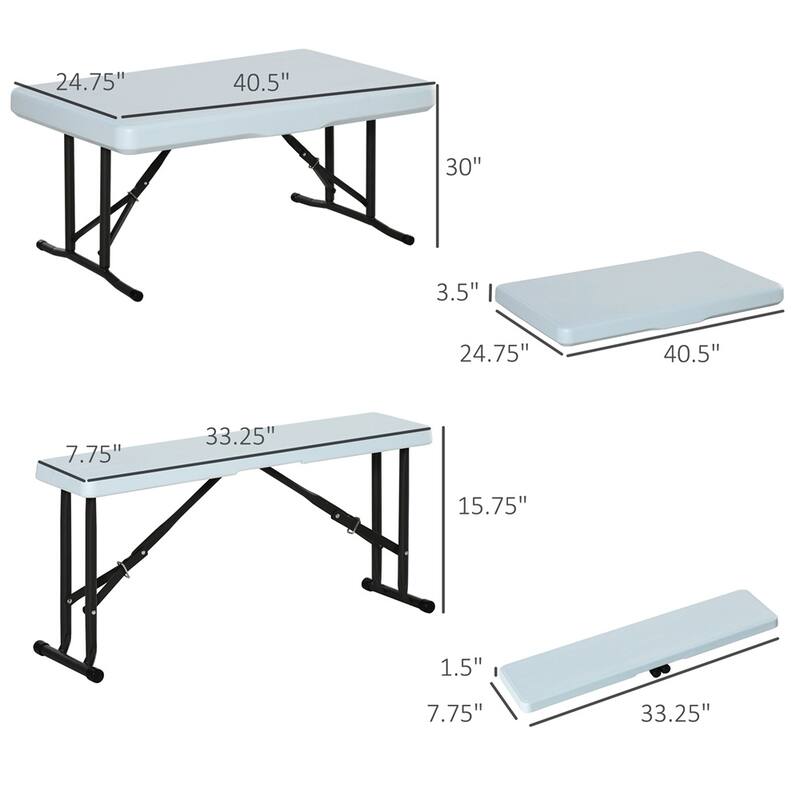 3-Piece Folding Picnic Table Set Polypropylene Plastic Steel Frame Outdoor Portable Table and Benches