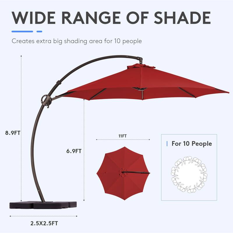 11 ft.Aluminum Curvy Cantilever Offset Hanging Patio Umbrella With Sandbag Base