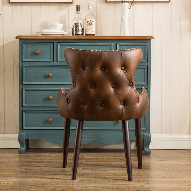 Upholstered Nailhead Trim Accent Chair with Curved Back and Wood Legs