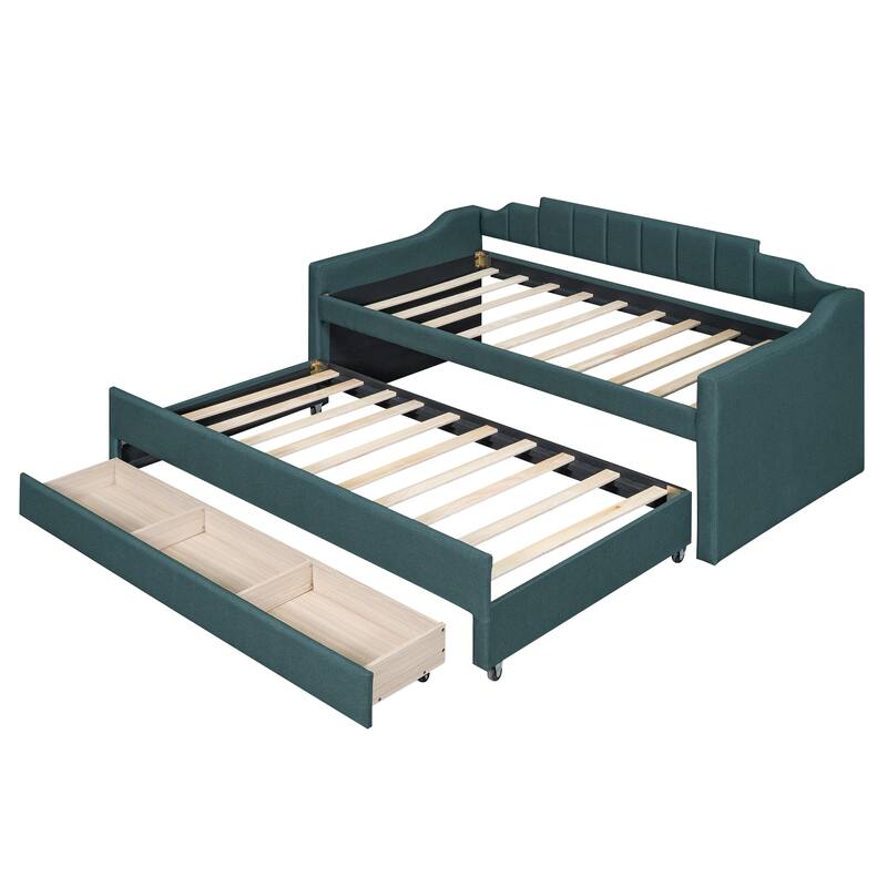 Twin Linen Daybed with Trundle and 3 Drawers
