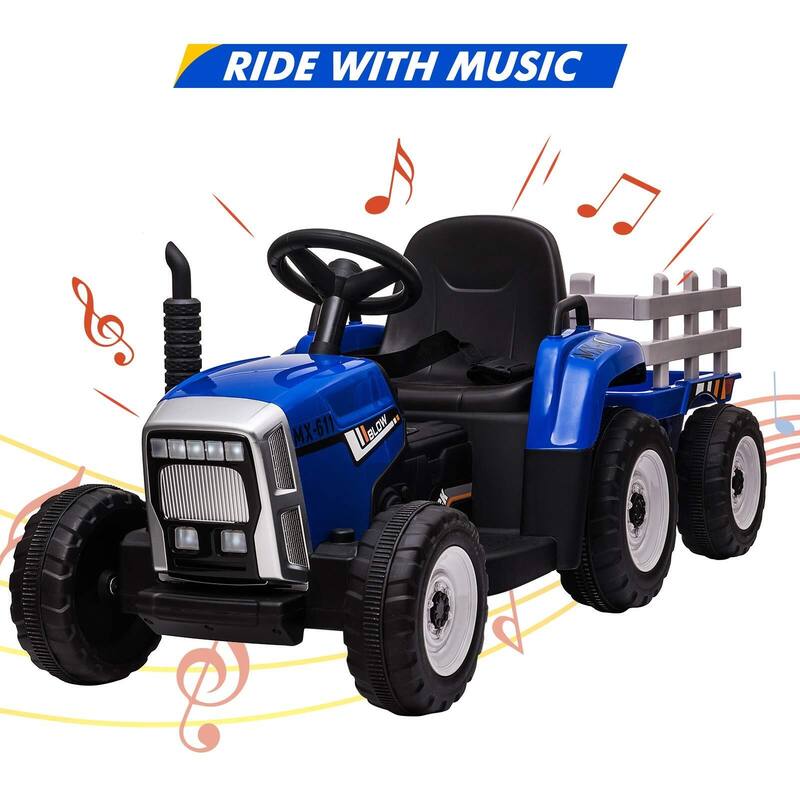 12V Kids Ride on Tractor，Battery Powered Electric Tractor with Trailer