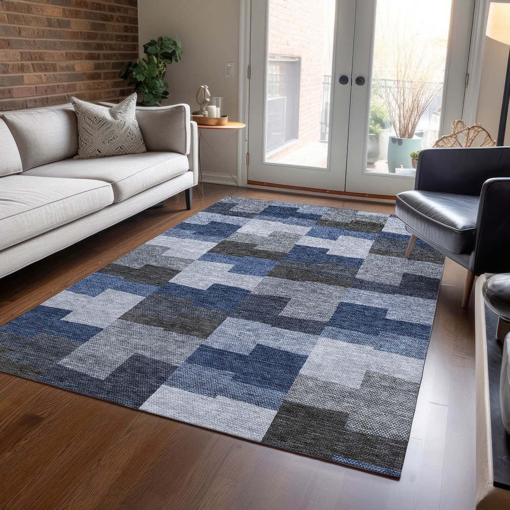Machine Washable Indoor/ Outdoor Chantille Modern Blocks Rug