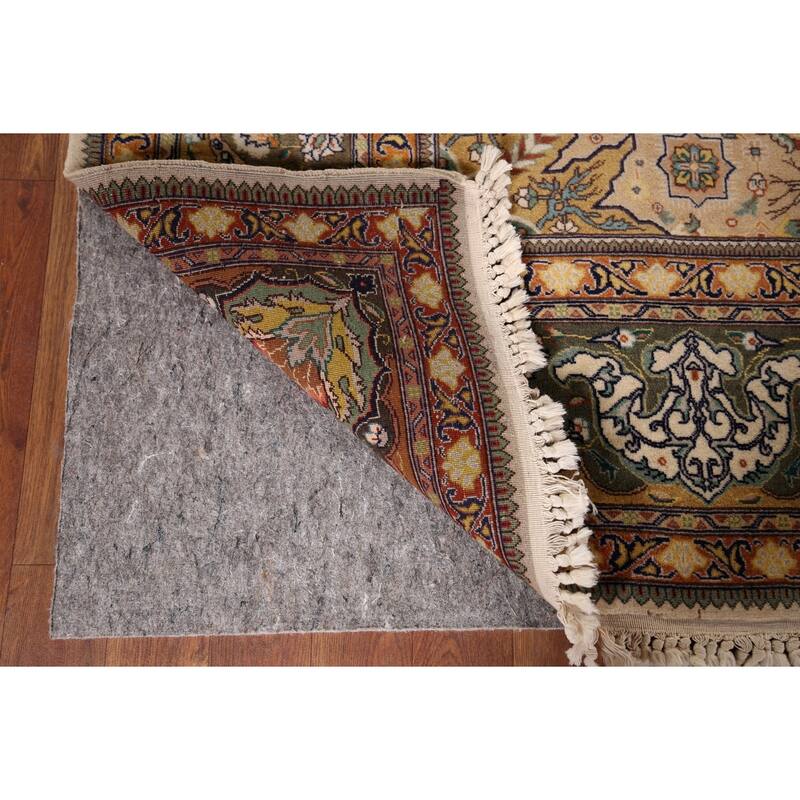 Hand Knotted Oriental 100% Wool Carpet Traditional Floral Beige & Ivories Tabriz Area Rug - 9' 2'' X 6' 3''