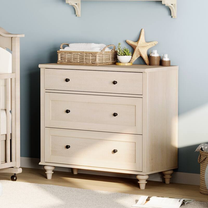 WAMPAT 3 Drawer Dresser ,Wood Storage Dresser for Bedroom - light beige - 3-drawer