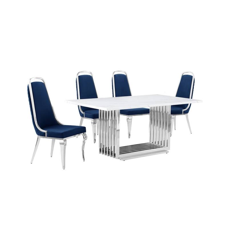 Best Quality Furniture D310/1-SC310-7 Dining Set with 68" White Marble Top