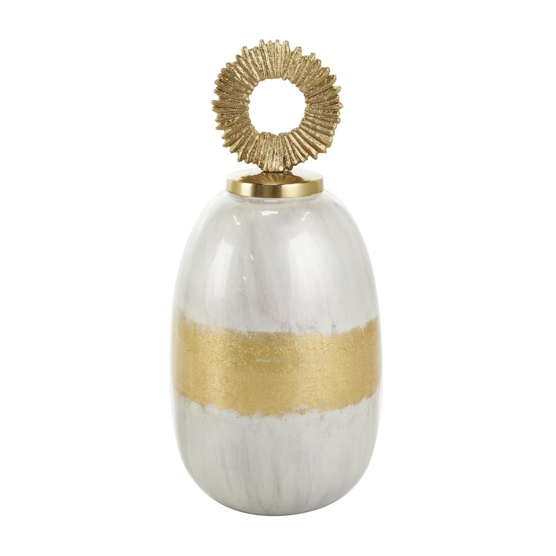 Metal Living Room Decorative Jars with Silver or Gold Ring Handles - Set of 2 Blue or White - Roche River Decor
