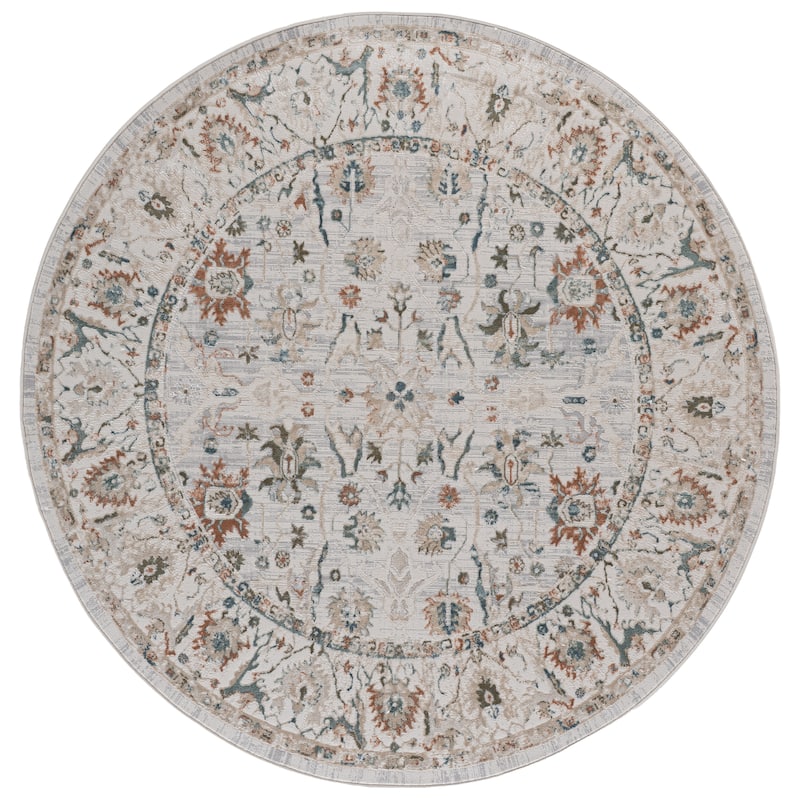 SAFAVIEH Maven Beong Traditional Floral Rug - 6'7" Round - Ivory/Light Blue