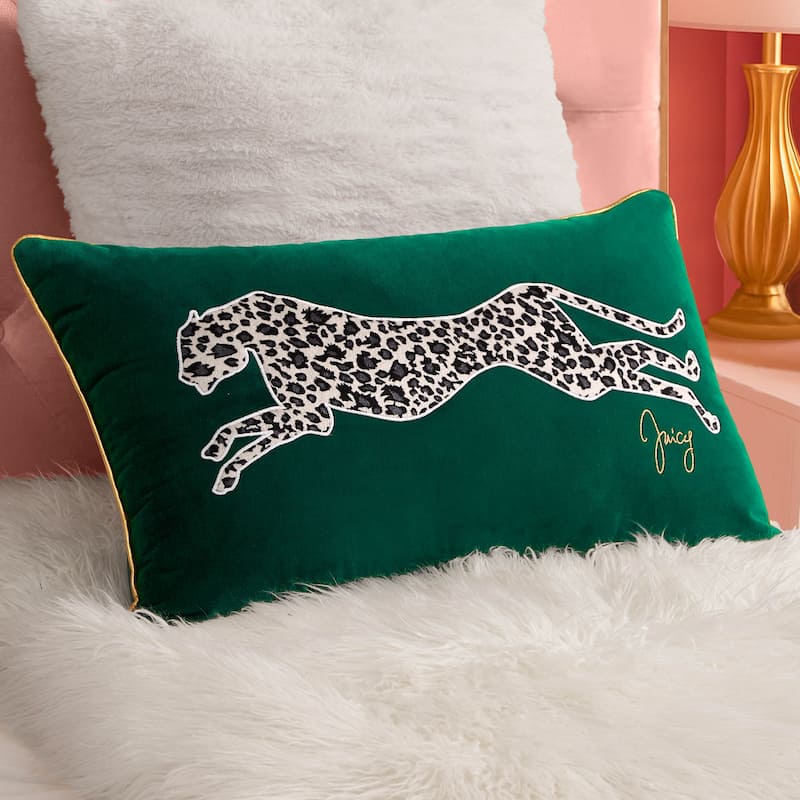 Juicy Couture Velvet Cheetah Pillow 14" x 24" - Green - 14" x 24"