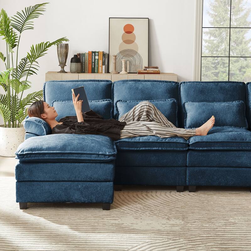 113 Inches Oversized Double Layer Cloud Design U Shaped Sofa with Double Chaise