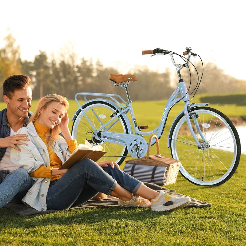 24" Women's Comfort Bike, Shimano 7-Speed, Steel Frame with V Brakes and Cushioned Saddle
