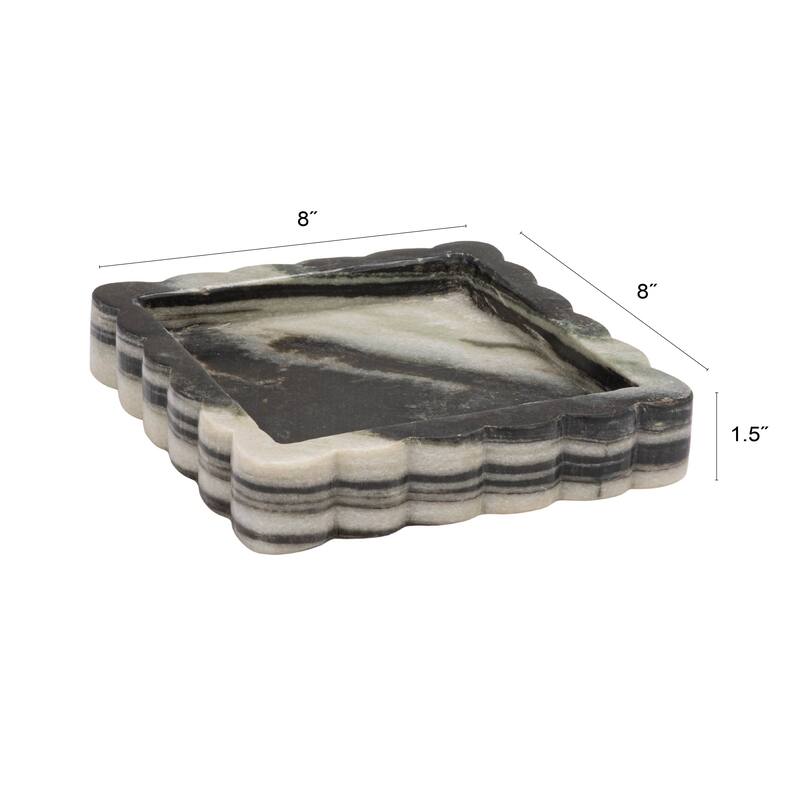 Mélange Scalloped Marble Tray - 8.0"L x 8.0"W x 1.5"H
