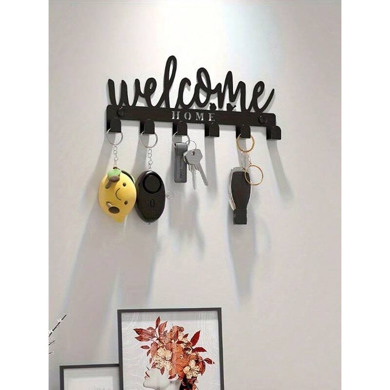 Wall-Mounted Key Holder Adhesive Hooks Sleek Storage Solution - 10.23” x 4.52”