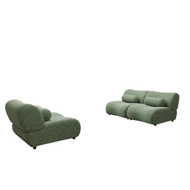 Chenille Modular 3-Seater Sectional Sofa Set with Cylindrical Pillows and Curved Design
