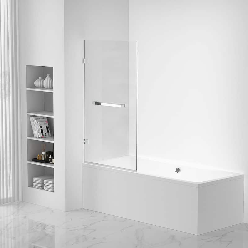 Fine Fixtures Tub Door Pivot Frameless Tempered Glass - Polished Chrome - 28 Inch