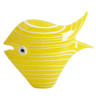 Large Yellow Stripe Fish Glass Art Figurine Home Decor Beach Coastal Ocean Sea Life 9.84 x 4.33 x 7.28