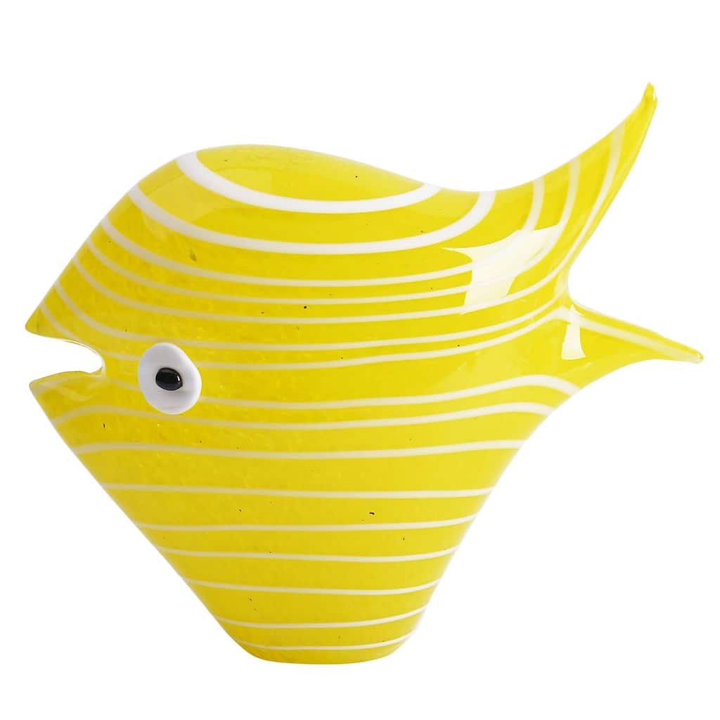 Large Yellow Stripe Fish Glass Art Figurine Home Decor Beach Coastal Ocean Sea Life 9.84 x 4.33 x 7.28
