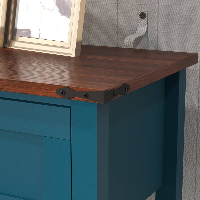 Farmhouse Style Console Table with 2 Drawer and Bottom Storage Shelf