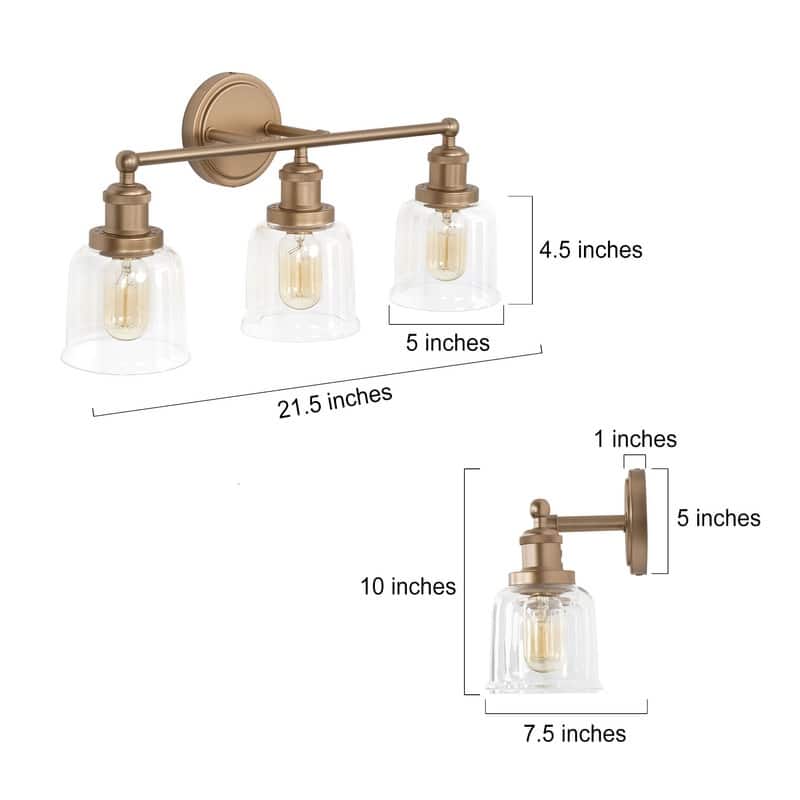 Cionar Modern Gold 3-Light Dimmable Linear Bathroom Vanity Lights with Clear Bell Glass for Powder Room - L21.5"x W7.5"x H 10"