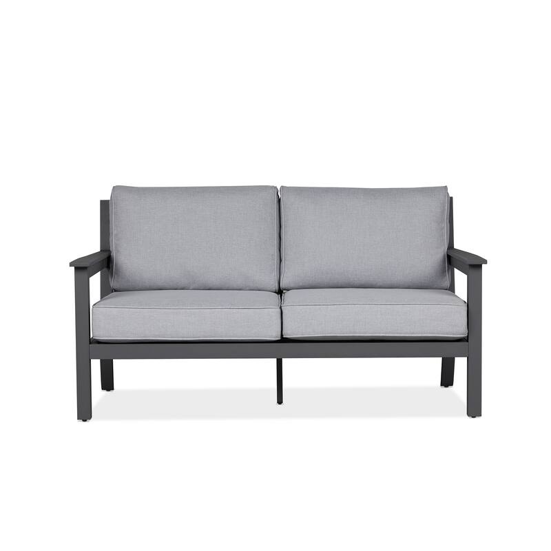 Ortun Outdoor Two Seat Sofa in Gray w/Gray Cushions by Real Flame