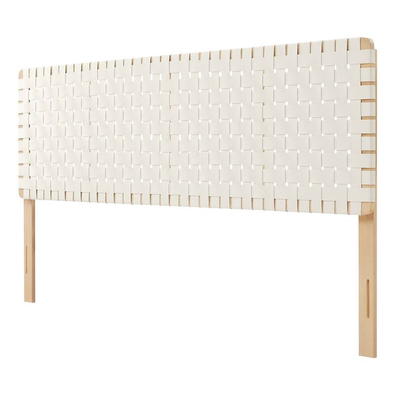 Ditmas Solid Wooden Off-White Leather Basket Weaved King Size Headboard