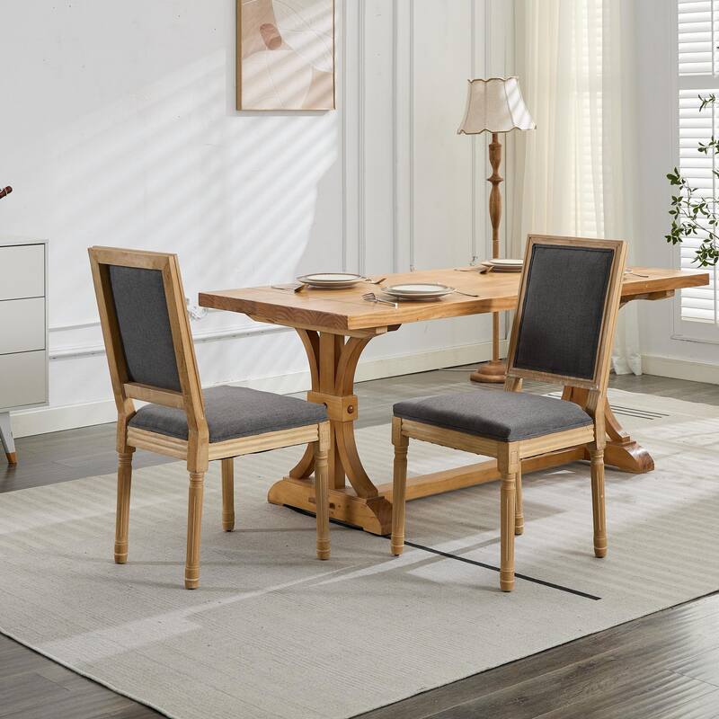 French Style Dining Chairs Set of 2, Mid Century Modern Upholstered Kitchen Chairs, Accent Chairs with Square Backrest
