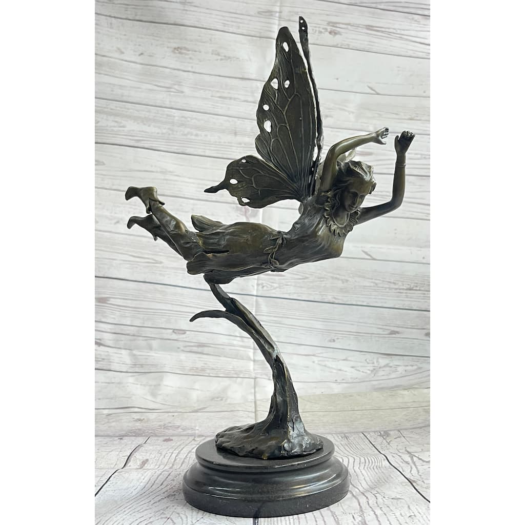 Flying Angel Fairy Bronze Figure Figurine Statue Sculpture Marble Base Original Art 16 Inches X 13 Inches