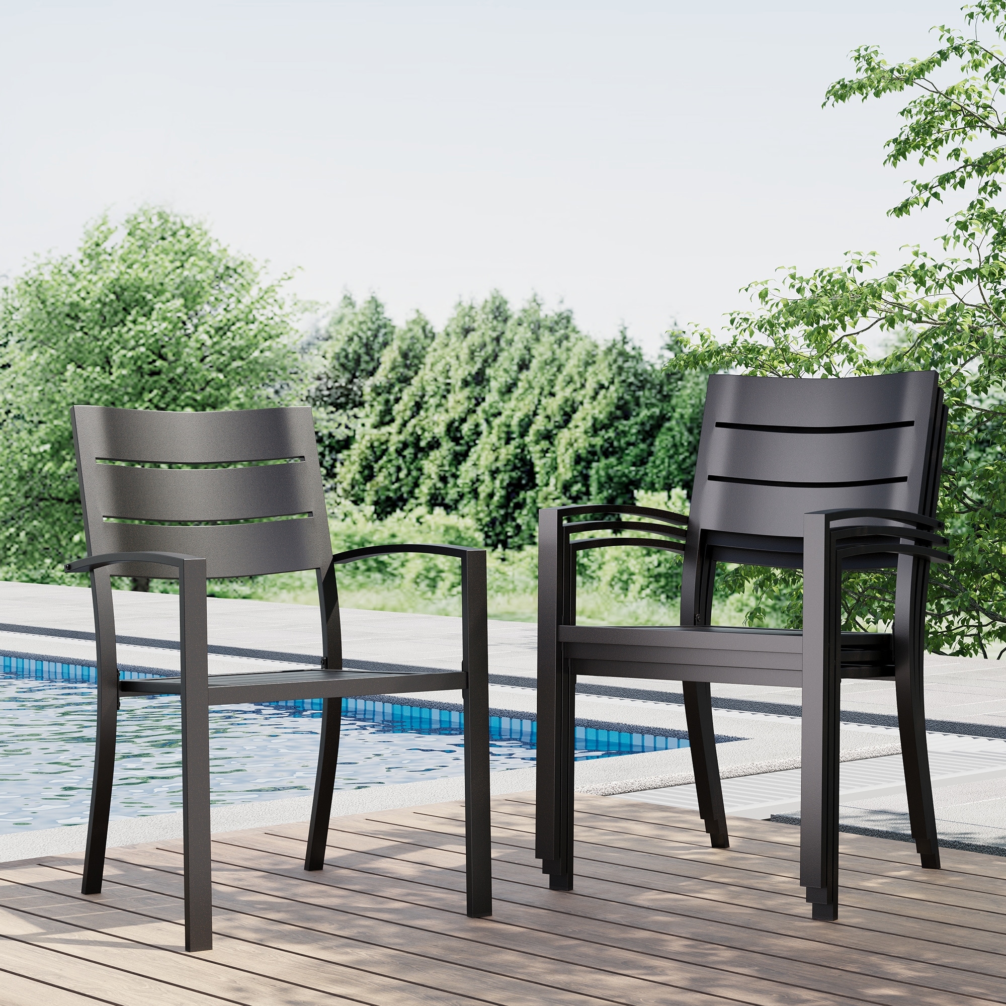 MAISON ARTS Metal Wide Slat Back E-coated All Weather Heavy-Duty Stackable Dining Chairs